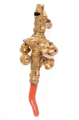 Lot 146 - A George III gold and coral rattle