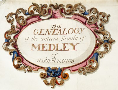 Lot 1 - Vellum Scroll of 'The Genealogy of the antient family of Medley of Warwickshire'