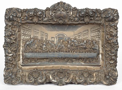 Lot 447 - A Continental white metal panel of the last supper