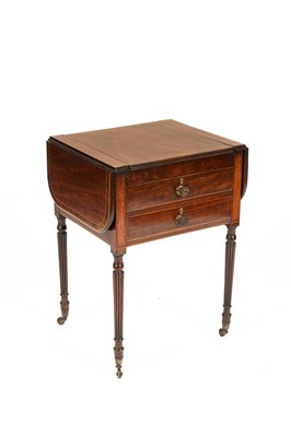 Lot 19 - A Regency rosewood banded ebony and boxwood strung games Pembroke table
