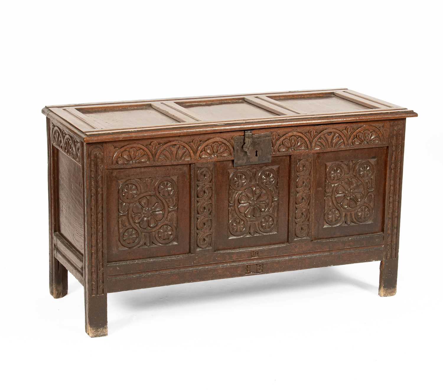 Lot 50 - A Charles I oak panelled chest