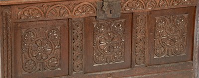 Lot 50 - A Charles I oak panelled chest