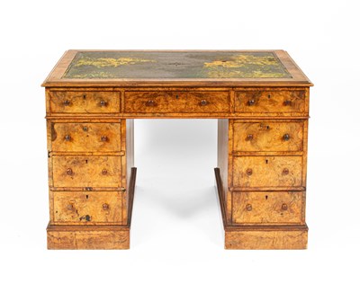 Lot 46 - A Victorian walnut pedestal desk