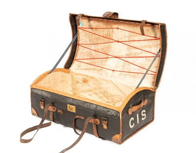 Lot 79 - A canvas and leather domed top trunk