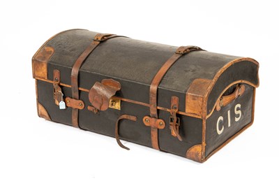 Lot 79 - A canvas and leather domed top trunk