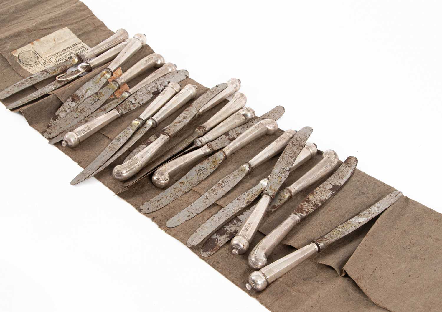 Lot 36 - Nine George III silver handled pistol grip cheese knives