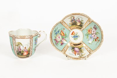 Lot 42 - Two pairs of Meissen (outside decorated) quatrefoil cups and saucers