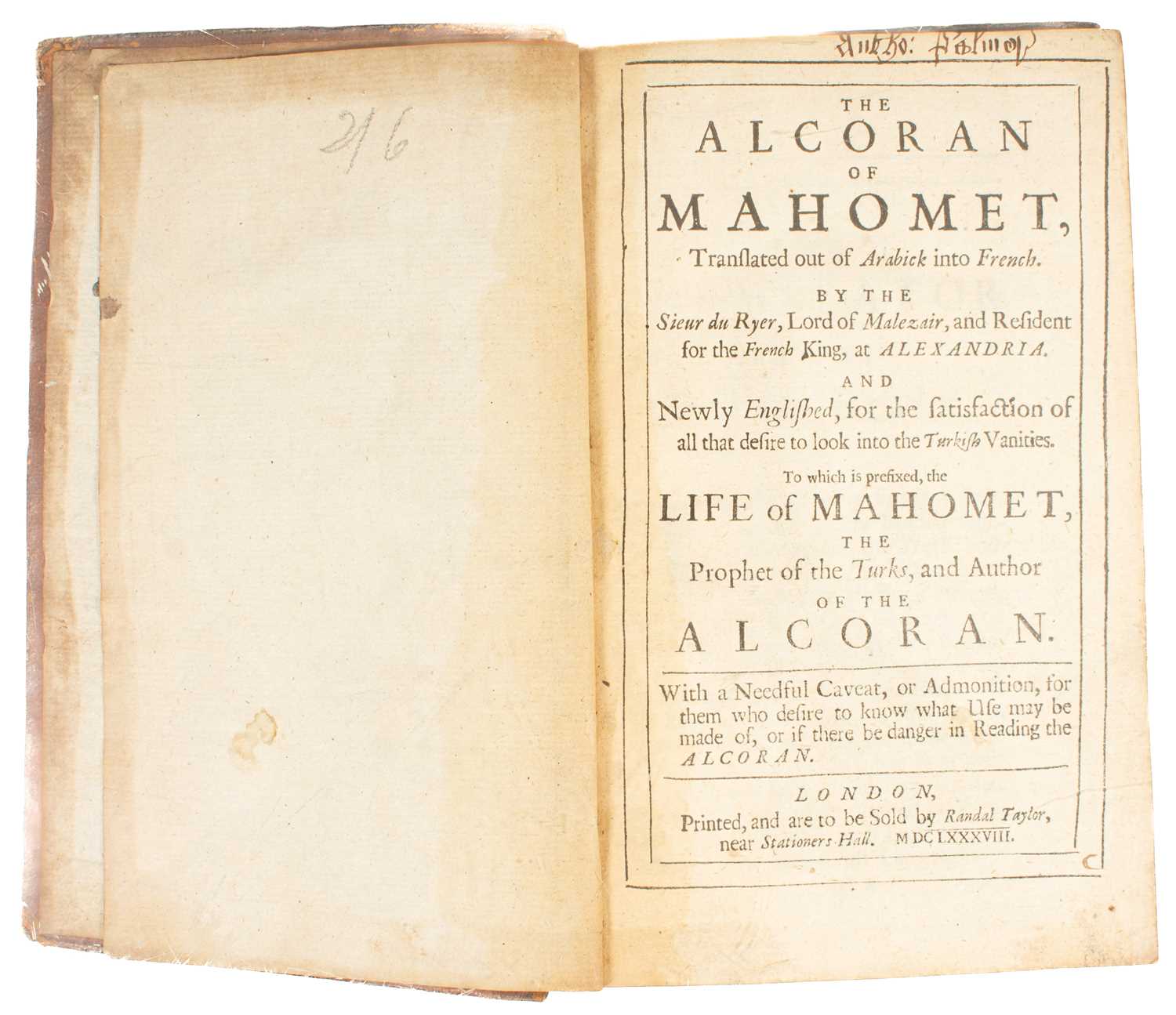 Lot 798 - The Alcoran of Mahomet, Qur'an [English]