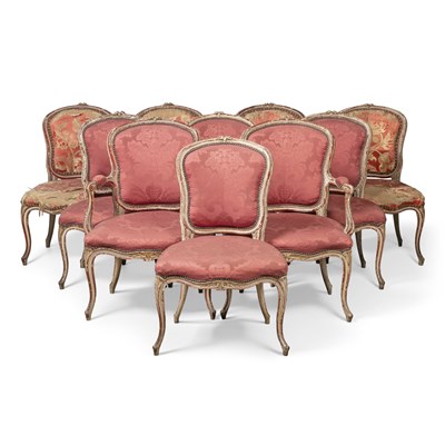 Lot 72 - A set of ten George III parcel-gilt, red and white painted drawing room chairs