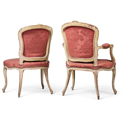 Lot 72 - A set of ten George III parcel-gilt, red and white painted drawing room chairs