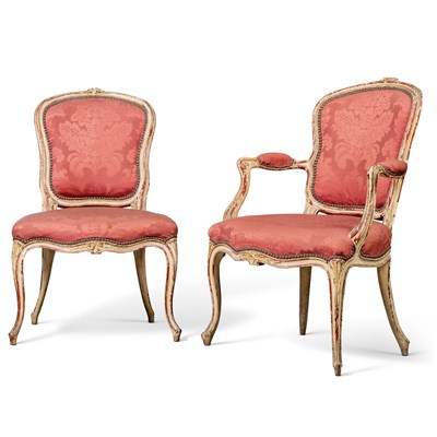 Lot 72 - A set of ten George III parcel-gilt, red and white painted drawing room chairs