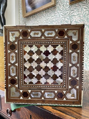 Lot 139 - An Ottoman Turkish tortoiseshell, bone and mother-of-pearl inlaid walnut table cabinet