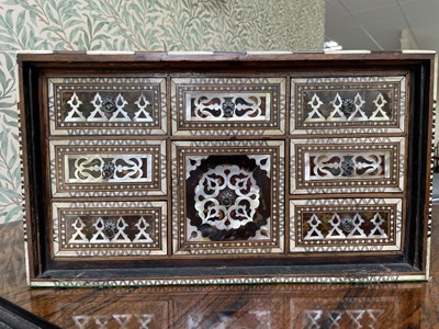 Lot 139 - An Ottoman Turkish tortoiseshell, bone and mother-of-pearl inlaid walnut table cabinet