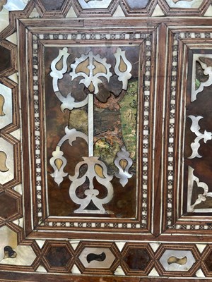 Lot 139 - An Ottoman Turkish tortoiseshell, bone and mother-of-pearl inlaid walnut table cabinet