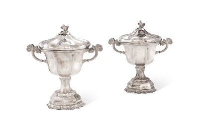 Lot 435 - A pair of Dutch .934 standard silver urns and covers