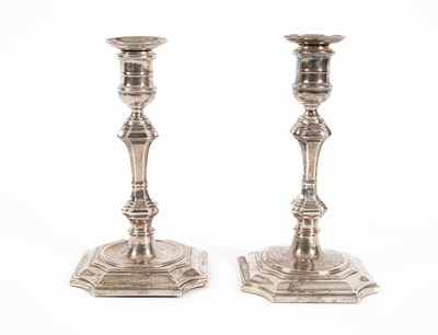 Lot 375 - A pair of 18th Century style silver candlesticks