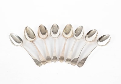 Lot 427 - A near set of six George III old English pattern silver tablespoons