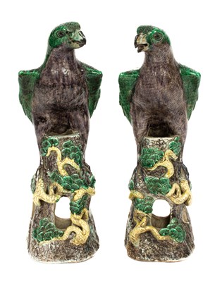 Lot 19 - A pair of Chinese stoneware figures of hawks