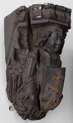 Lot 192 - A matching set of large carved oak angel corbels