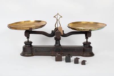 Lot 891 - A set of cast iron and brass French Baker's scales