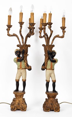 Lot 632 - A pair of 20th Century four-branch table candelabra