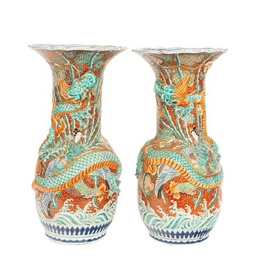 Lot 88 - A pair of large Japanese Kutani vases