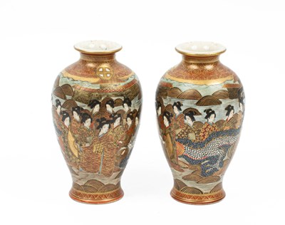 Lot 763 - A pair of Japanese satsuma vases