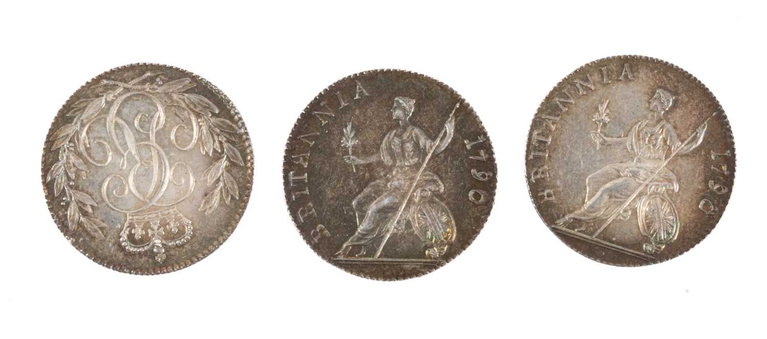 Lot 340 - Three George III silver sixpence coins