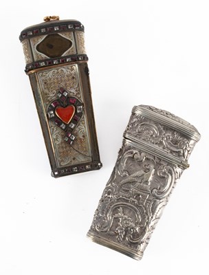 Lot 326 - A Georgian mother-of-pearl and jewelled etui of tapering form