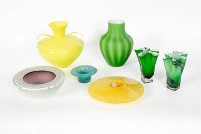 Lot 243 - Seven items of coloured modern glass