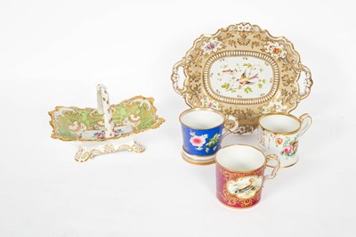 Lot 790 - Three English porcelain mugs with birds and flowers