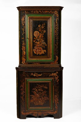 Lot 687 - A Continental relief painted corner cabinet