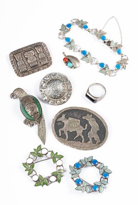 Lot 291 - A Mexican silver and enamel bracelet and matching brooch