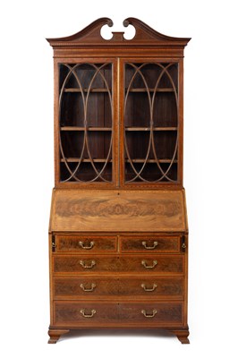 Lot 552 - An Edwardian mahogany and satinwood inlaid bureau bookcase