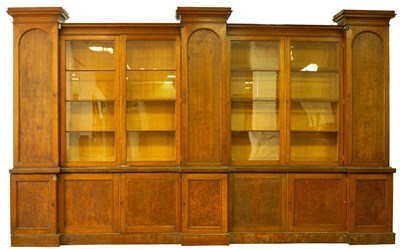 Lot 691 - A large 19th century oak breakfront library bookcase