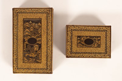 Lot 70 - Two Chinese export black lacquer and gilt gaming token boxes