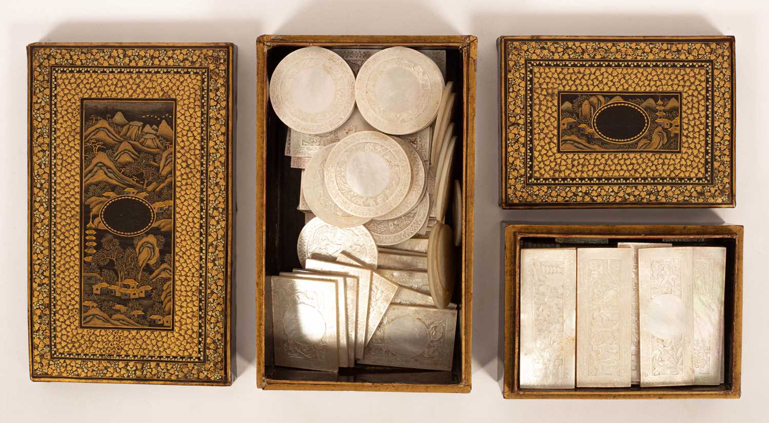 Lot 70 - Two Chinese export black lacquer and gilt gaming token boxes