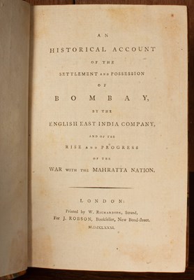 Lot 78 - [Pechel (Samuel)] An historical account of the settlement and possession of Bombay