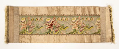 Lot 671 - A silk and velvet embroidered runner