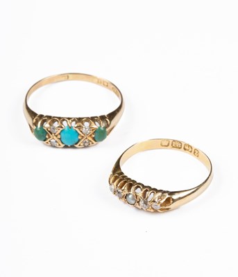 Lot 222 - An 18ct gold, diamond and turquoise-coloured stone ring