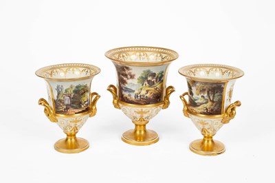 Lot 684 - A garniture of three English campana-shaped vases