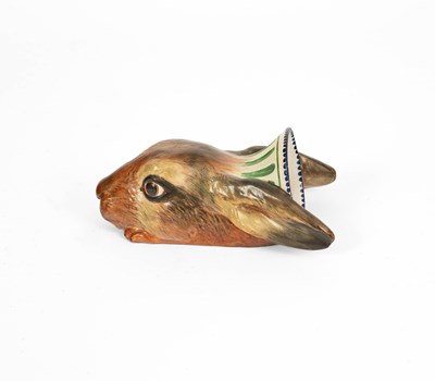 Lot 690 - A Turners pearlware stirrup cup in the form of a hare