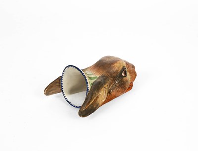 Lot 690 - A Turners pearlware stirrup cup in the form of a hare