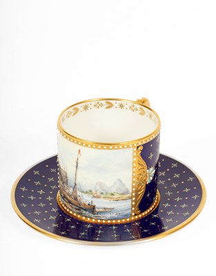 Lot 694 - A bone china coffee can and saucer