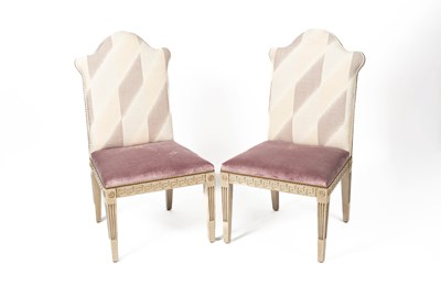 Lot 575 - A pair of upholstered and grey painted occasional chairs