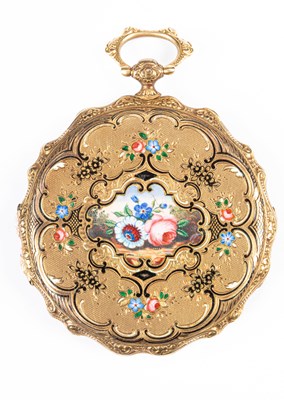 Lot 327 - A slim gold cased open-faced pocket watch