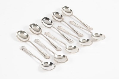 Lot 1 - A closely matched set of ten silver soup spoons