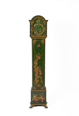 Lot 49 - An early 20th Century green japanned longcase clock