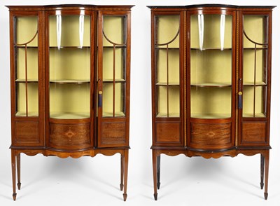 Lot 70 - A pair of Edwardian inlaid display cabinets