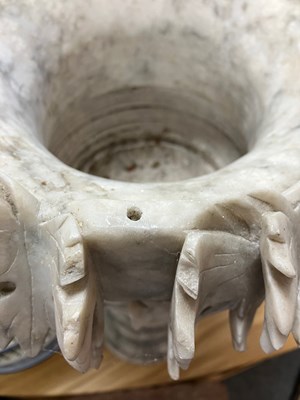 Lot 74 - A pair of alabaster urns on pedestal bases